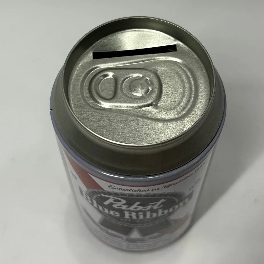 Pabst Blue Ribbon PBR Crew Socks in Collectible Beer Can Tin Bank White Red Blue
